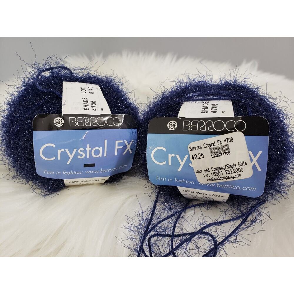 2 VINTAGE Berroco CRYSTAL FX Sparkly Eyelash #4706 CARBON Navy BlueDiscontinued